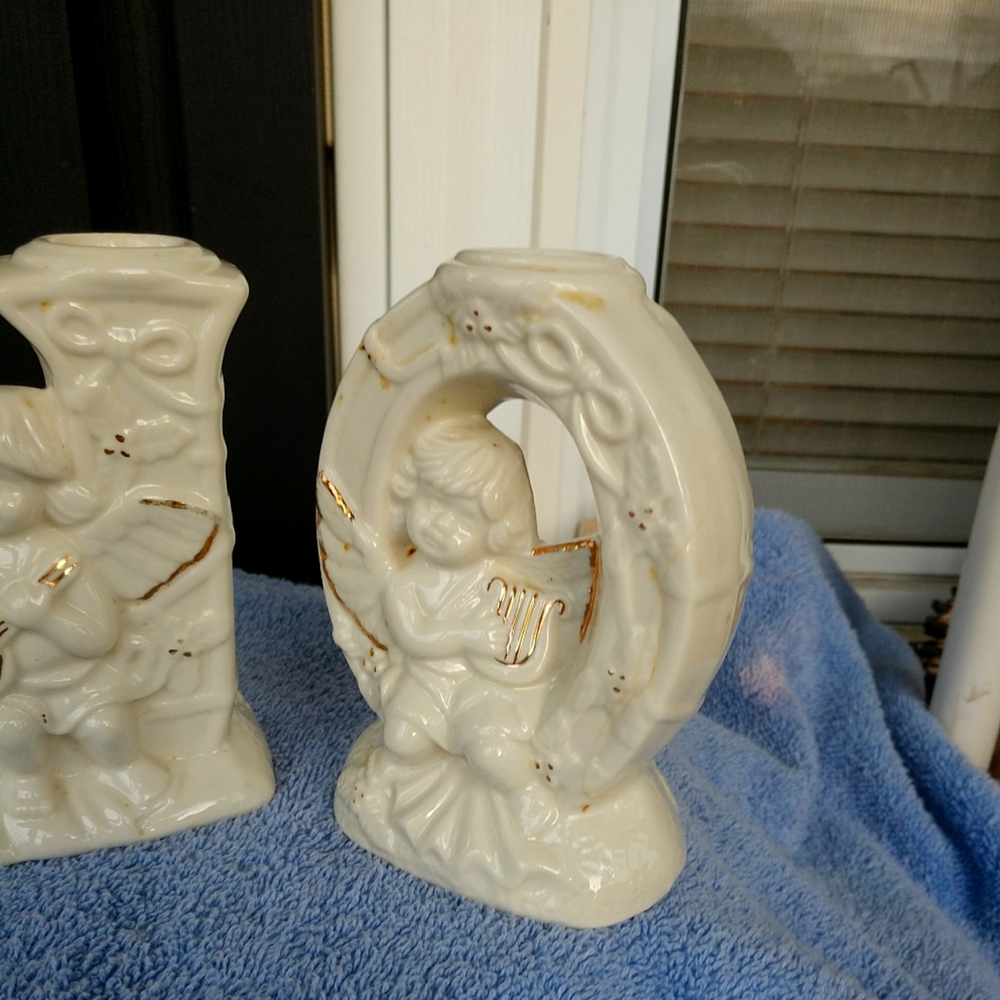 💥 "JOY" Ceramic Candle Holders ANGELS "Set Of 3 - Picture 4 of 14